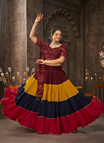 Viscose Rayon Multi Color Plain Chaniya Choli For Navratri
